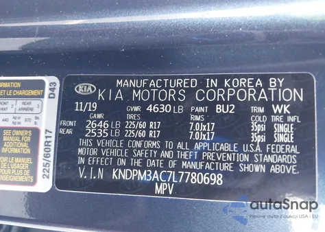 2020 Kia Sportage Lx from USA, damaged, VIN KNDPM3AC7L7780698